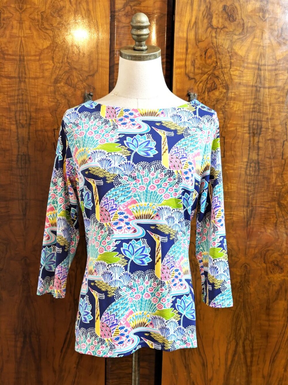 J Mclaughlin Wavesong Tee Paradise Peacock Catalina Cloth Stretch Top Size M
